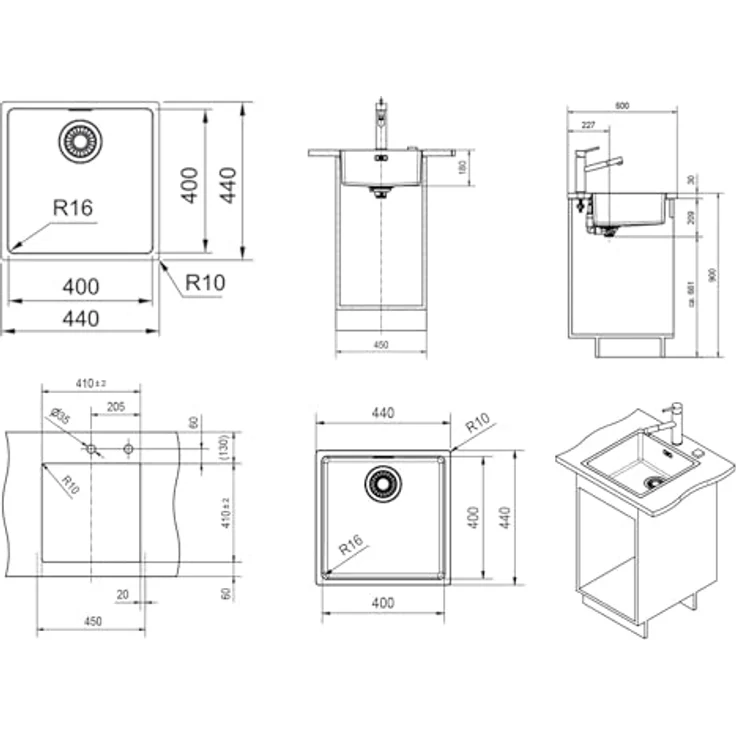Franke Maris MRX 210-40 Edelstahlspüle, flächenbündiger Einbau, 440x440 mm, inkl. Ab- und Überlaufgarnitur, für 45 cm Unterschrank – Bild 2