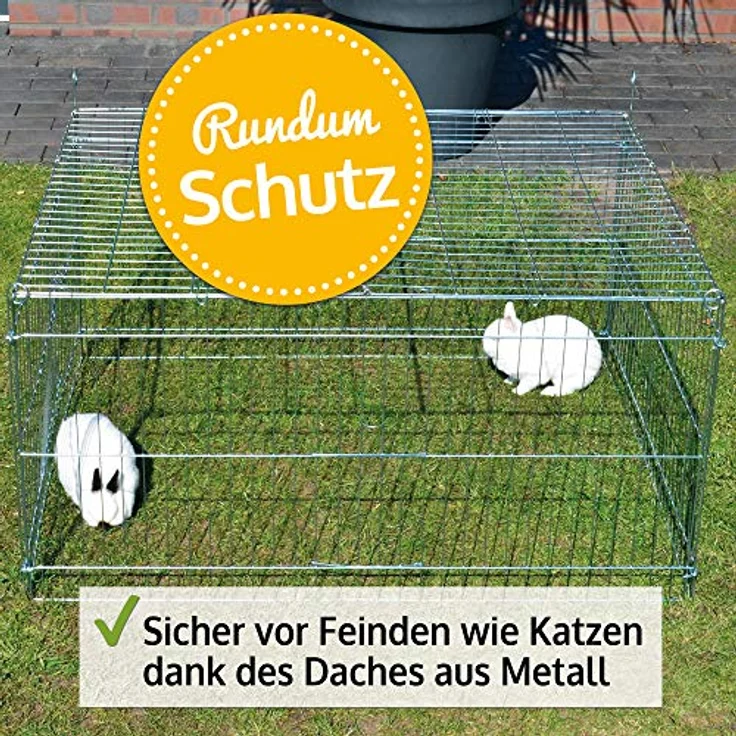 zooprinz Freilaufgehege für Kleintiere mit festem Dach und Sonnenschutz, wetterfest und stabil, platzsparend faltbar, Größe S – Bild 5