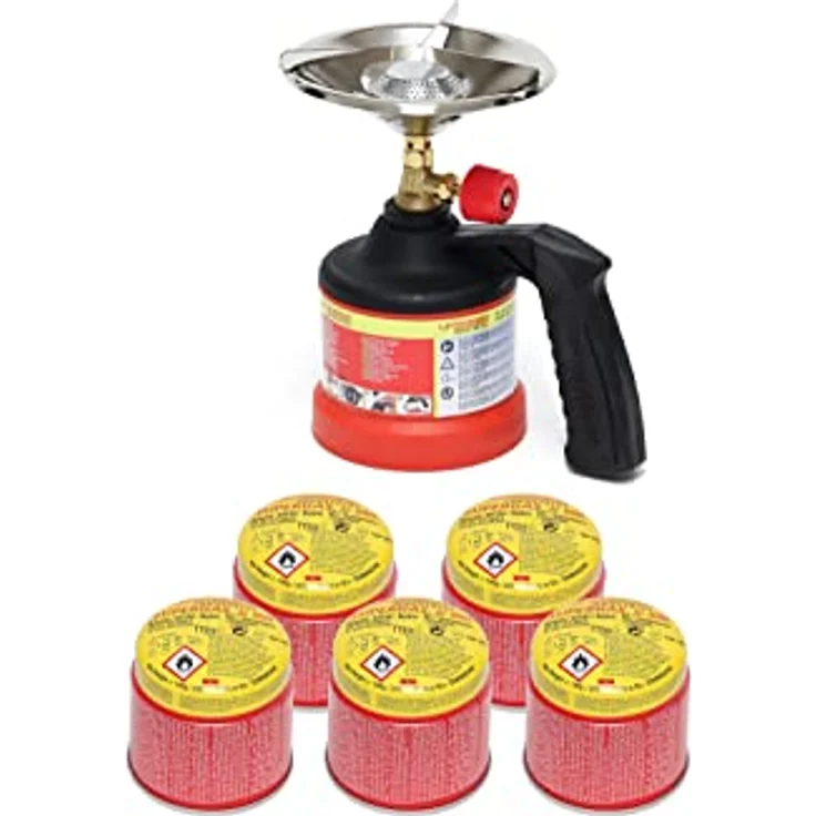 ROTHENBERGER Industrial Scout Campingkocher, Gaskartuschenkocher inklusive 5x C200 Supergas Stechkartusche mit Gas Lock System, leicht und kompakt, robust und langlebig – Bild 1