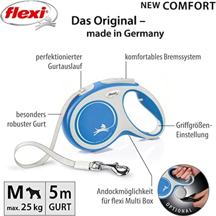 Kerbl Flexi Leine New Comfort Gurt Rollleine, Hundführleine Hundeleine, blau, 25 kg – Bild 2