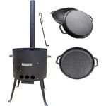 Grillpeter Utschak Set mit Kasan 15L, Gusseisen, Schornstein, Schüreisen, hitzebeständige Beschichtung