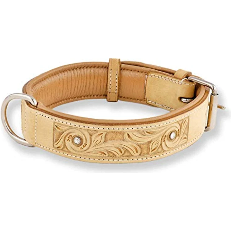 Monkimau Hundehalsband aus Leder - Halsband für Hunde mit Strass Kristall in Beige (XS-S: 25mm x 40cm) – Bild 1