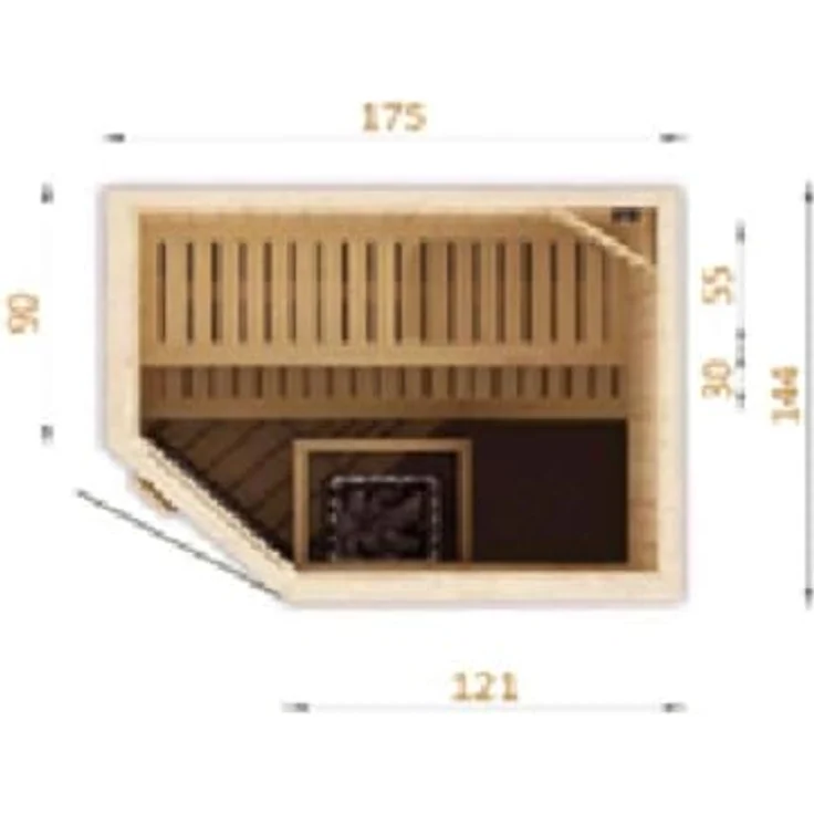 MEGIW FinnTherm Innensauna Corner, 2 Sitzbänke, Wandstärke 40 mm, Naturbelassen, 194 cm x 144 cm – Bild 3