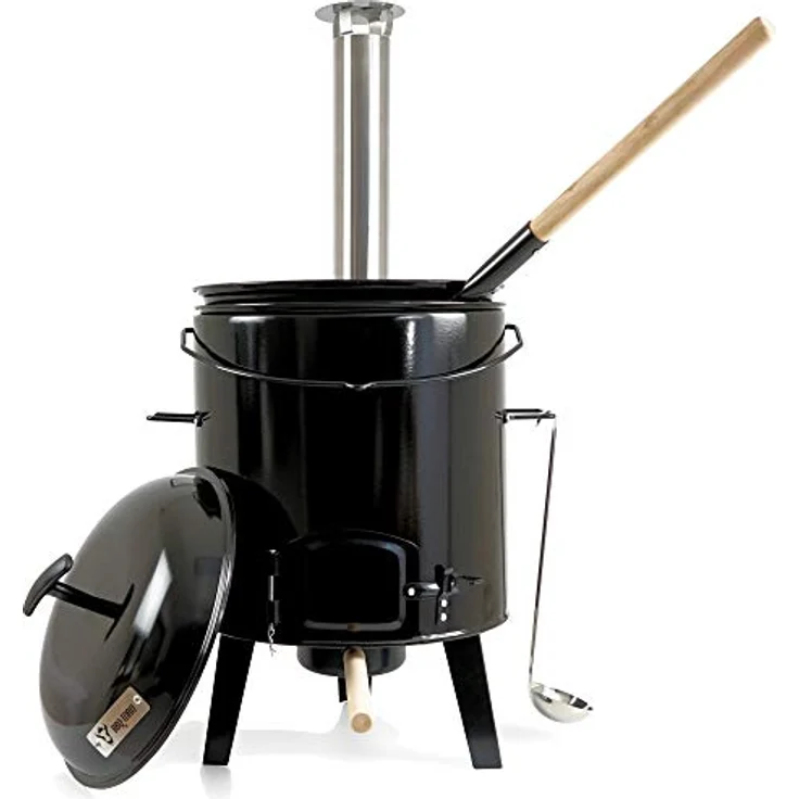 BBQ-Toro Gulaschkanone, 17 Liter emaillierter Gulaschkessel mit Deckel, Eintopfofen für Outdoor Küche, inkl. Röstpfanne und Edelstahl Suppenkelle – Bild 1