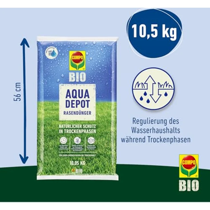Compo BIO AQUA DEPOT Rasendünger, 10,05 kg, mit natürlicher Sofort- und Langzeitwirkung für gesunden Rasen bei Trockenheit – Bild 3
