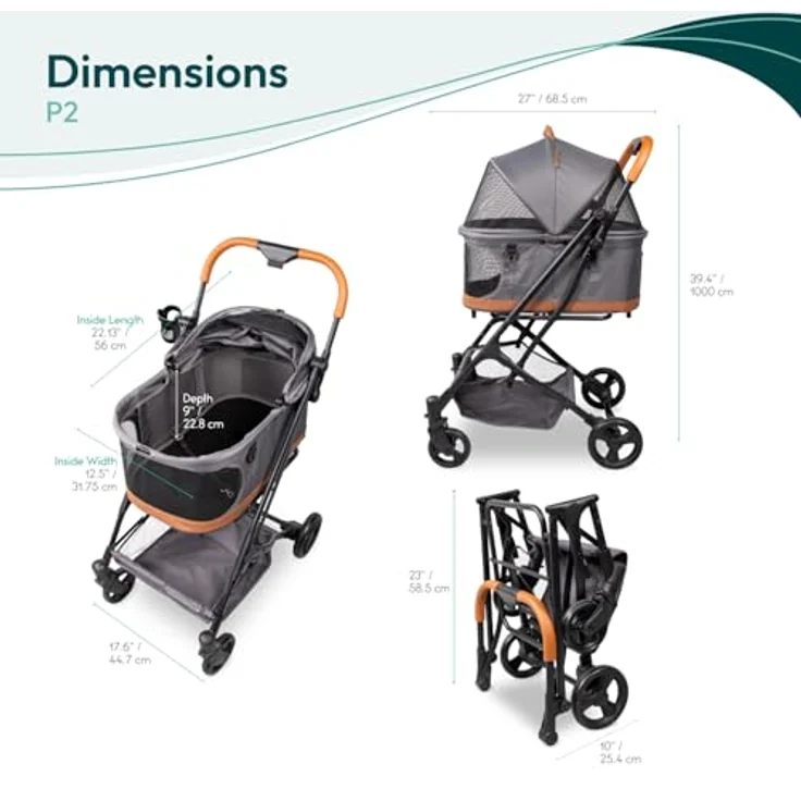 Wonderfold P2, Hunde-Transportbox 3-in-1 Buggy mit doppelten Eingängen, Mesh-Belüftung und herausnehmbarer Bodenmatte, grau – Bild 7