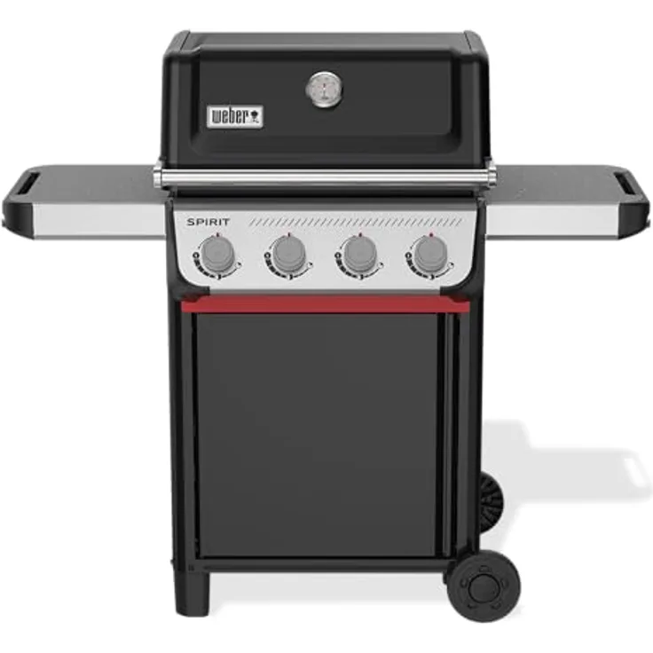 Weber Spirit E-410 Gasgrill, 4 Brenner, 51 x 46cm Grillfläche, Warmhalterost, Deckelthermometer, 2 Räder - Schwarz/Silber (1500886)