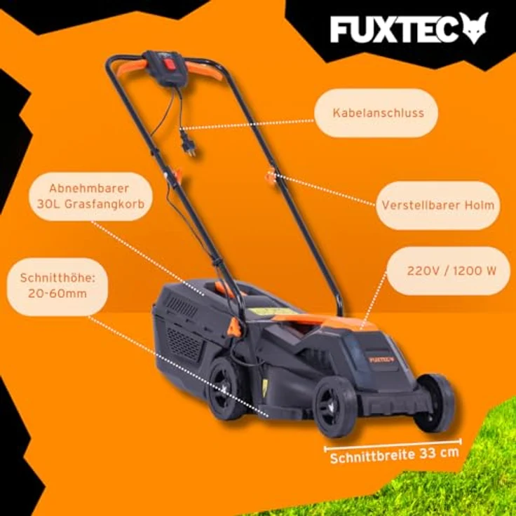 FUXTEC Elektrorasenmäher FX-RME33, Rasenmäher mit 1200 Watt Leistung, super leicht, super leise – Bild 6