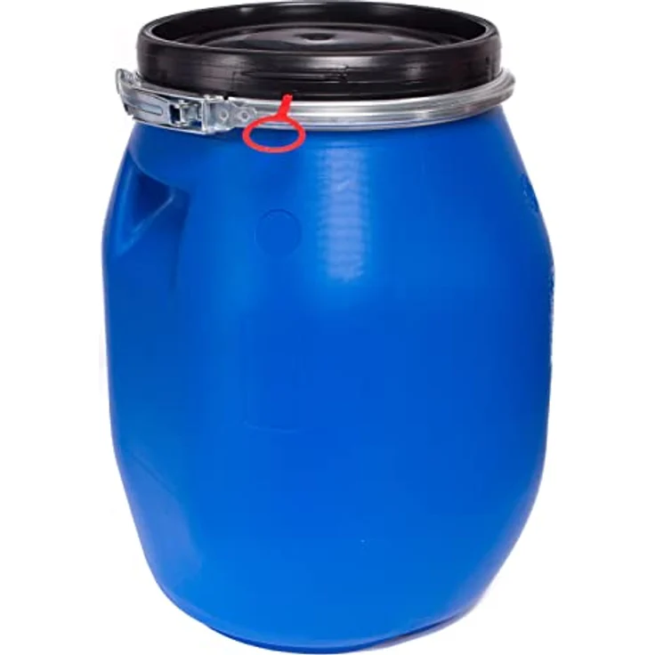 plasteo® 30 Liter Deckelfass mit Spannverschluss| Lebensmitteltauglich | Futtertonne | Luftdicht Verschließbar | Stapelbar und Palettengerecht | Stabile Griffmulden | Blau - Preisvergleich – Bild 3
