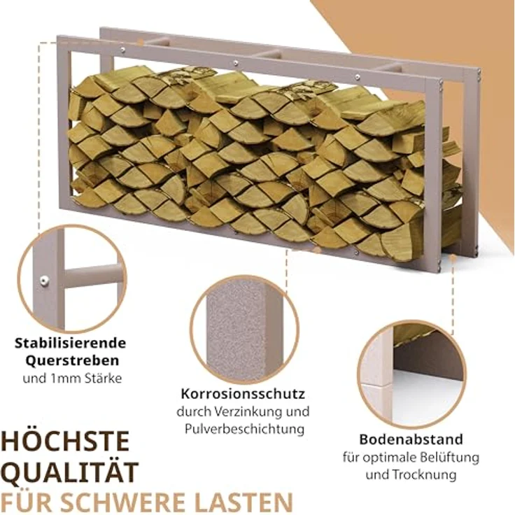 LAWA Living and Lifestyle Kaminholzregal verzinkt, Metall, für innen und außen, 150x60x25 cm, hohe Stabilität, Platz für ca. 220 dm³ Brennholz – Bild 5