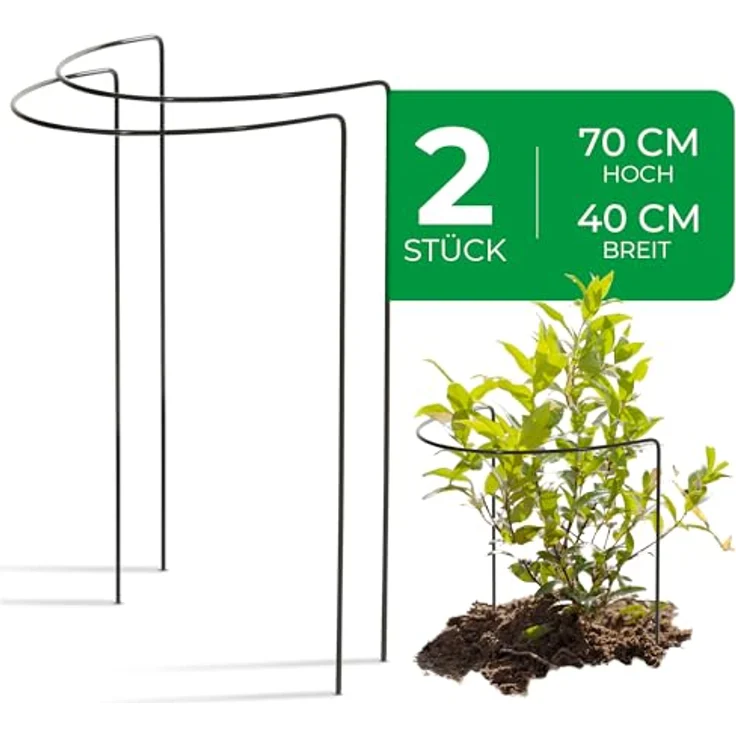 Novatool Strauchstütze Metall halbrund, 2er Set, 40 cm hoch, Ø 70 cm, Pflanzenstütze für Sträucher und Stauden – Bild 1