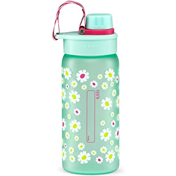 Ergobag Trinkflasche BPA-frei 550 ml Blümchen - Türkis, auslaufsicher und Kohlensäure geeignet, Spülmaschinengeeignet, doppelwandig isoliert – Bild 4