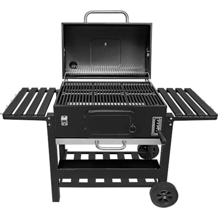 Monster Shop XXL-BBQ-Räucherofen Holzkohlegrill, tragbar, große Grillfläche, höhenverstellbare Holzkohlewanne, inkl. 2 Beutel Räucherholz – Bild 2