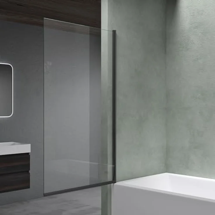 Mai & Mai Duschwand Cortona201, Badewannenaufsatz mit 6mm ESG-Sicherheitsglas und NANO-Versiegelung, 80x140cm, Schwarz, schwenkbar – Bild 3