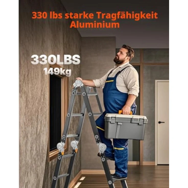 VEVOR 7-in-1 Mehrzweckleiter, A-Rahmen mit 3 Stufen und Gerüstbrett, Teleskopleiter 3550 mm, 150 kg Tragkraft, für den Außenbereich – Bild 3