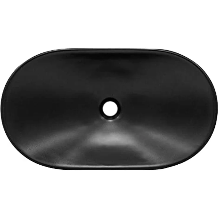 ML-Design Waschbecken aus Keramik in Schwarz matt 63 x 36 x 15,5 cm, Ovale Aufsatzwaschbecken, Moderne Waschtisch, Waschschale mit Abflussloch, Waschplatz Handwaschbecken, für Badezimmer/Gäste-WC – Bild 2