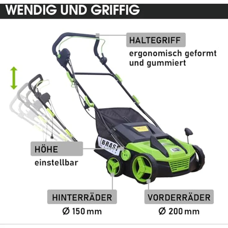 BRAST Vertikutierer Elektro Rasenlüfter 1600 Watt 38cm Arbeitsbreite Kombi Gerät Moosentferner – Bild 5