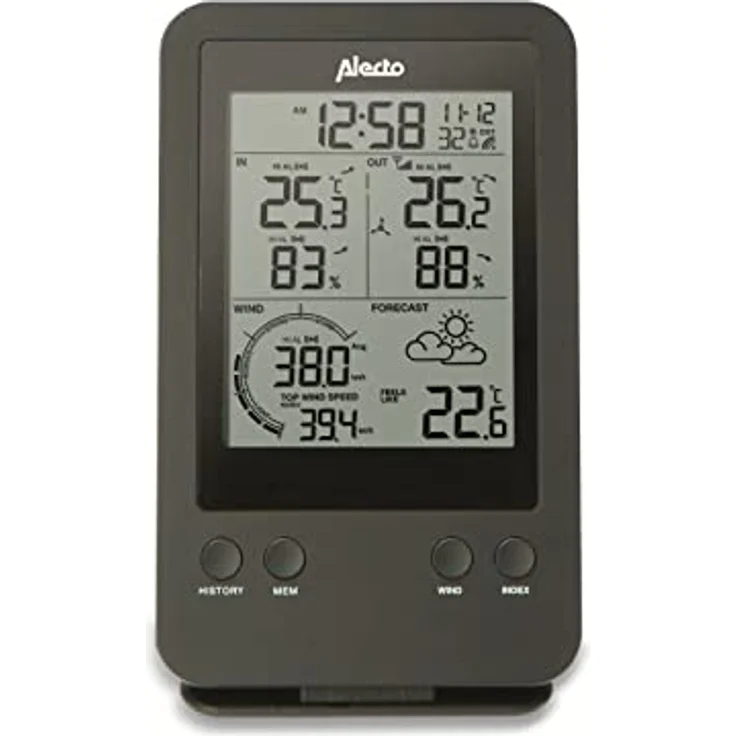 Alecto Wetterstation, Funk-Wetterstation mit 5.5'' Display, kabellosem Außensensor und animierter Wettervorhersage, Schwarz – Bild 3