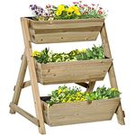 Outsunny Hochbeet Blumentreppe Holz Blumenleiter mit 3 Ablagen Pflanzentreppe Pflanzregal Pflanzenständer Blumenregal Blumenständer Natur 71 x 61 x 77 cm