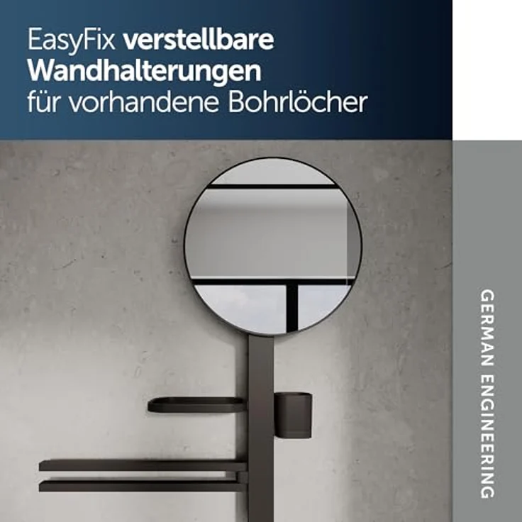 Ideal Standard Beauty Kosmetikspiegel-Set Bar M700, höhenverstellbare Wandhalterung, großer Spiegel Ø 328 mm, schwarz matt – Bild 4
