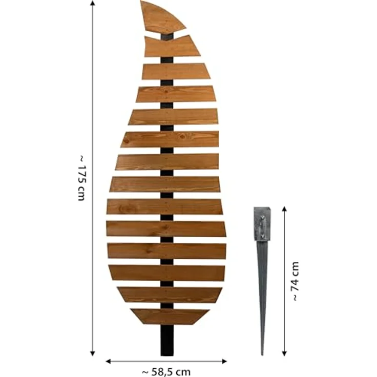 dobar® Green Label Rankhilfe Komplexus, zweifarbige Holz-Rankhilfe in Blattform, 58,5 x 6 x 175 cm mit Metall-Erdspieß für Kletterpflanzen – Bild 2