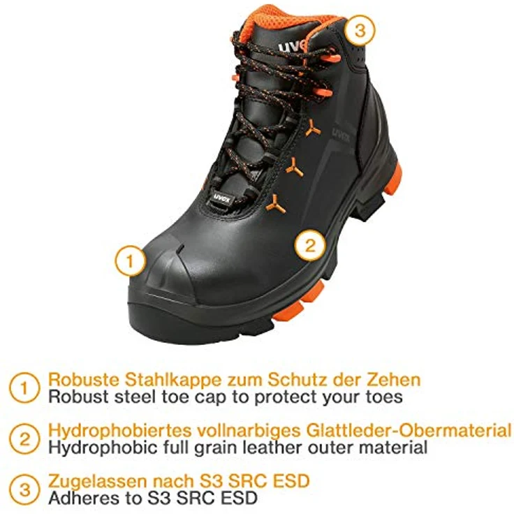 Uvex Sicherheitsschuh uvex 2 S3, Ergonomischer und leichter Sicherheitsschuh mit optimaler Dämpfung und besten Klimaeigenschaften – Bild 3