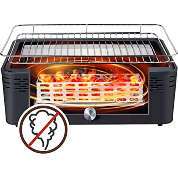 Aktive 63004 - Tragbarer Holzkohlegrill, wiederaufladbar, rauchfrei, schwarz, rechteckig, auslaufsicher, inklusive Transporttasche, Grill für Terrasse, Balkon, 45 x 28 x 19 cm – Bild 3