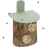 Relaxdays Insektenhotel, Nisthilfe für Wildbienen, HxBxT: 26,5x17x19 cm, Bienenhotel mit 2 Nistplätzen, Holz, Natur/grün, 26.5 x 17 x 19 cm