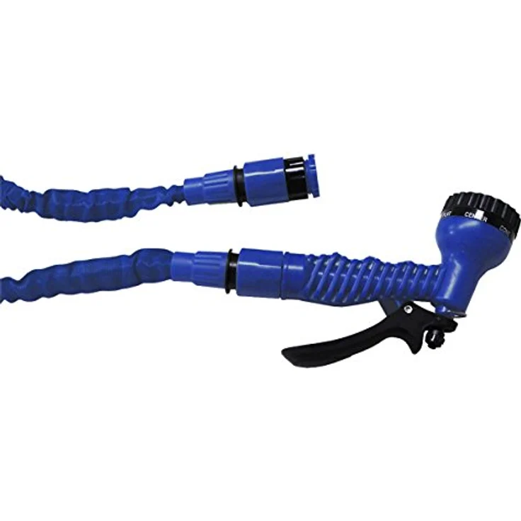 HELO Gartenschlauch 'Flexi', 22,5 m ausgedehnt (7,5 m gefaltet), blauer flexibler Wasserschlauch mit verstärktem Gewebe und 7-in-1 Multifunktionsdüse – Bild 5