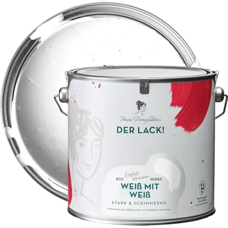 MissPompadour Holzfarbe Weiß 2,5L, Seidenmatte Möbelfarbe für Innen & Außen, witterungsbeständig, hohe Deckkraft, wasserbasiert – Bild 1