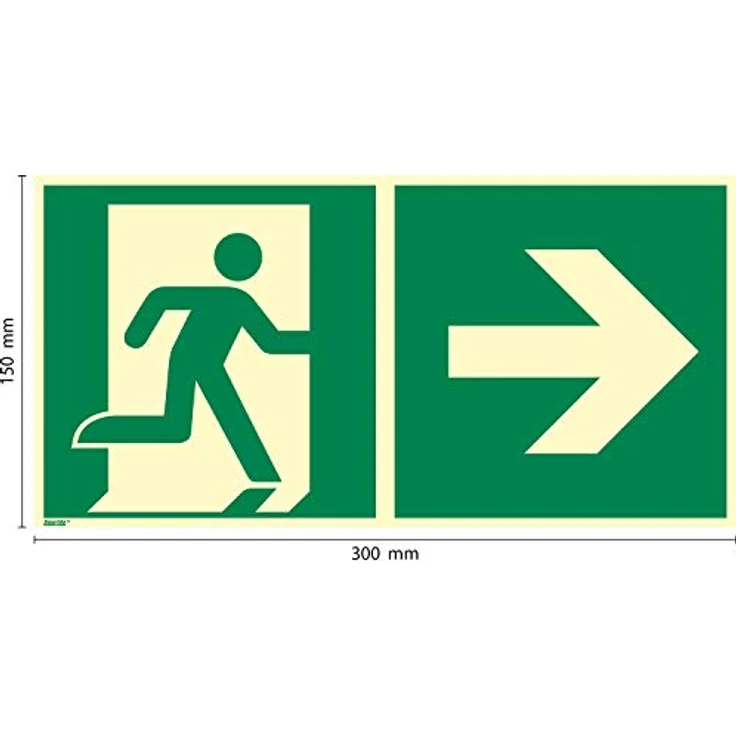 Notausgang rechts, Aluminium, langnachleuchtend, 300 x 150 mm gemäß ASR A1.3 / ISO 7010 E002, Rettungszeichen Schild, 30 x 15 cm – Bild 2