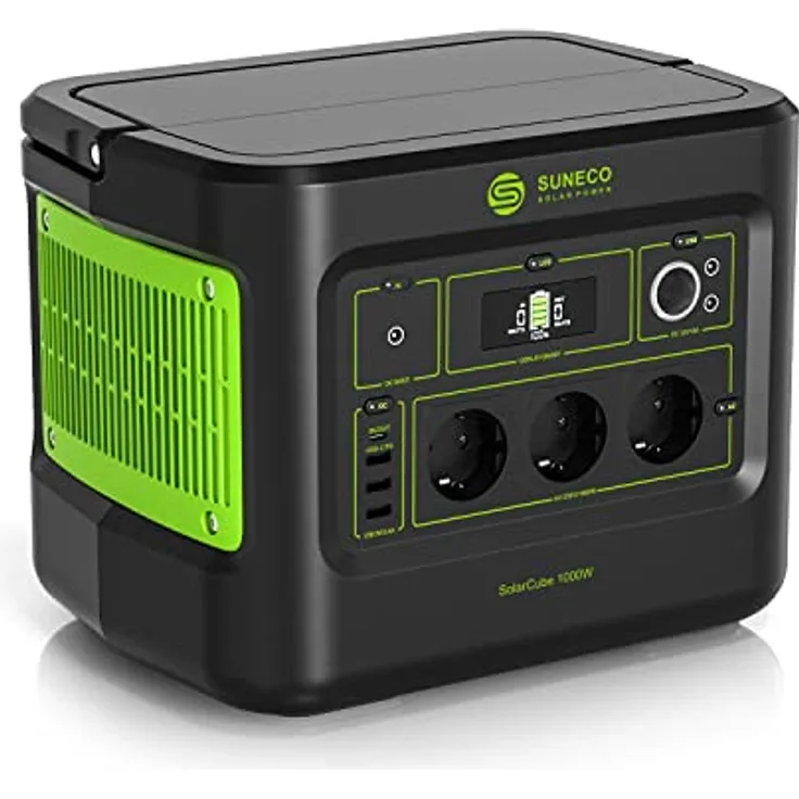 SOLARCUBE Tragbare Powerstation | 896Wh MaxAkku | LiFePO4-Batterie | bis zu 2000W Spitzenleistung | 3000+ Ladezyklen | 230V Steckdose | USB-C | Balkonkraftwerk | Solargenerator & Stromspeicher