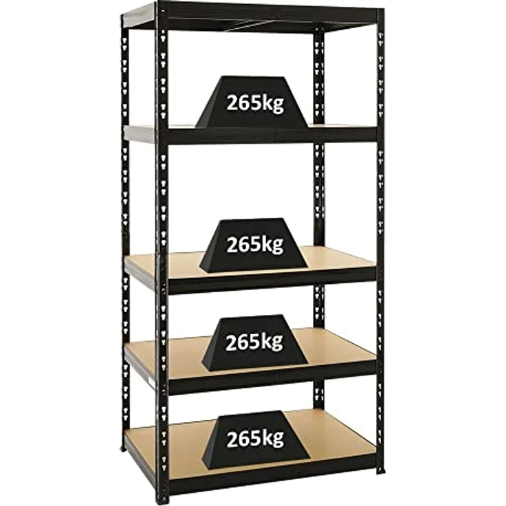 Proregal Schwerlastregal Tiger, 180 x 90 x 60 cm, Traglast 265 kg pro Boden, 5 höhenverstellbare Böden, Steckmontage, Schwarz – Bild 1