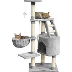 HAPPYPET Kratzbaum für Katzen 'Julien' 120 cm hoch – mit Natur Sisal, Höhle, Liegemulde und Leiter, Katzenkratzbaum Katzenbaum mittelgroß mit extra Spielmaus, Hellgrau - Preisvergleich
