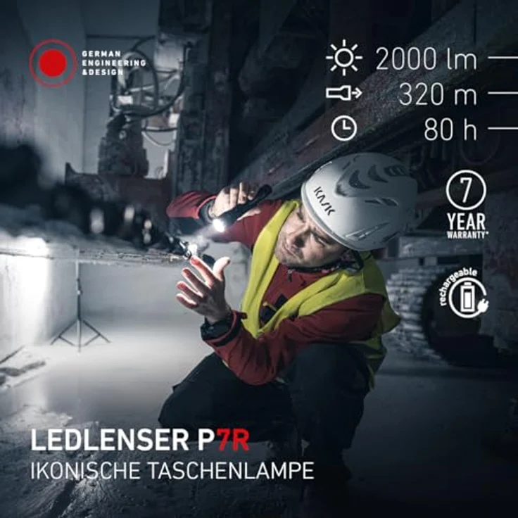 Ledlenser P7R, wiederaufladbare LED Taschenlampe mit 2000 Lumen, 320 m Fokus, USB-C, IP68 wasserdicht, 80 Stunden Leuchtdauer, 4 Leuchtmodi, ideal für Outdoor und Notfälle – Bild 2