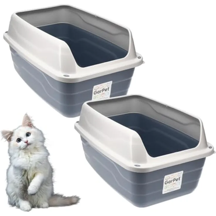 2X Katzenklo Hoher Rand Extra hohe Katzentoilette offen Katzenklo mit hohem Rand groß ohne Deckel Doppelpack Sparpaket