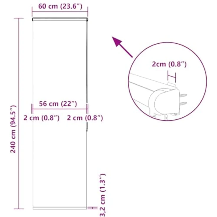 vidaXL Duschrollo mit Kassette 60x240 cm, wasserfestes PEVA, mit Kettenverbinder und Aluminiumoberfolie – Bild 2