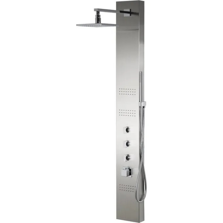 KOLMAN Duscharmatur NEO Duschpaneel Thermostatisch, Edelstahl Kopfbrause in Stahl mit Anti-Calc-System und konstantem Temperaturregler
