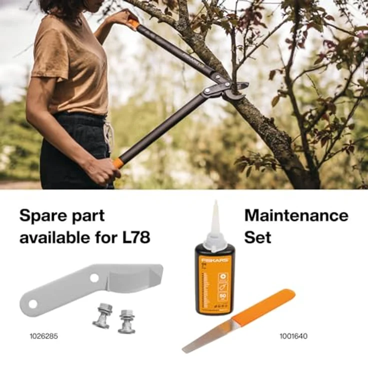 Fiskars PowerGear II Bypass-Getriebeastschere für frisches Holz, Antihaftbeschichtet, Gehärteter Präzisionsstahl, Länge 70 cm, Schwarz-Orange, L78, 1000584 – Bild 4