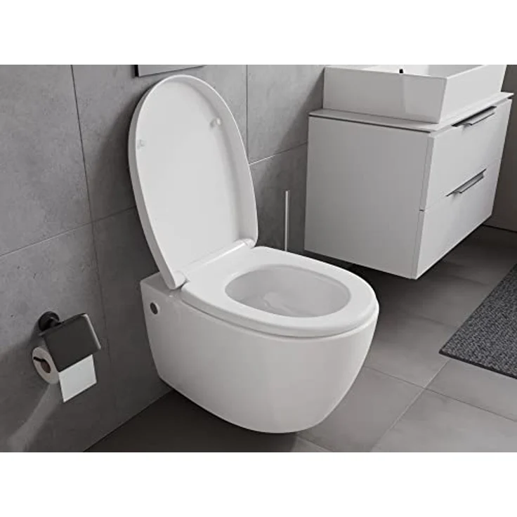 Aqua Bagno | Spülrandloses Hänge-WC mit Softclose Sitz aus Duroplast, weiße Keramik Toilette, Tiefspüler | 51 cm lang – Bild 4