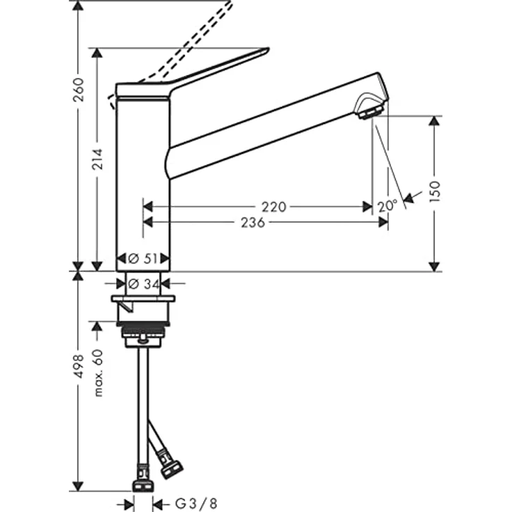 Hansgrohe Zesis M33, Einhebel-Küchenmischer mit ComfortZone 150, Edelstahl Finish, schwenkbar 60°/110°/360°, 11,6 l/min Durchfluss – Bild 8