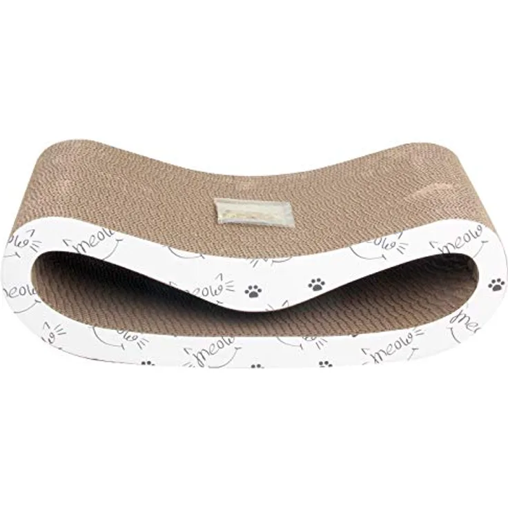 Dehner Katzen-Kratzpappe Scratch Wave, inkl. Katzenminze, ca. 49 x 24 x 15 cm, Naturmaterial, weiß