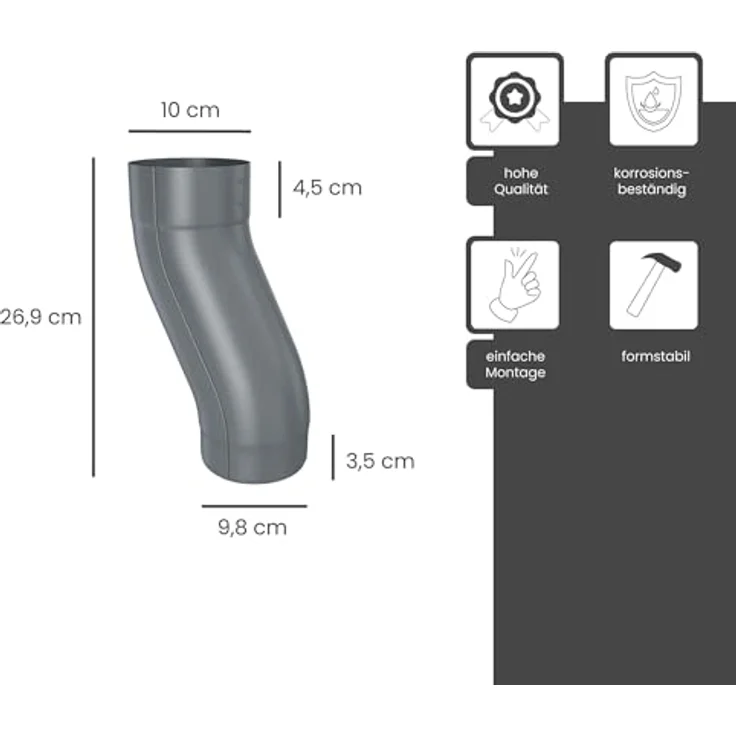 ZAMBELLI Sockelknie, einteilig gefalzt DN100/100mm, verzinkt in Anthrazit, robustes Überbrückungselement für flexible Fallrohr-Verlegung – Bild 2