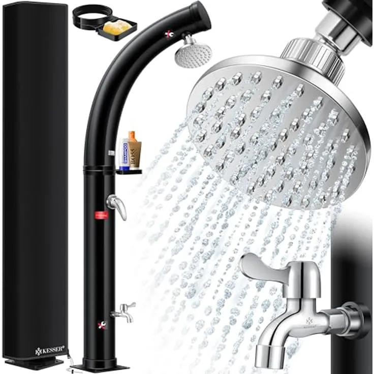 KESSER Solar Gartendusche Solardusche Bogen Inkl. Schutzhaube warmes Wasser 20 Liter max. 60°C ohne Stromanschluss Pooldusche Camping Regenduschkopf und Wasserhahn Gartenschlauch-Anschluss Schwarz - 35 Liter - Preisvergleich