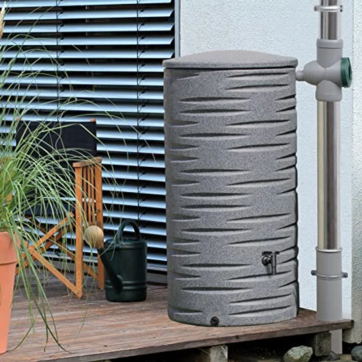 Prosperplast Regentonne Granitgrau Savona 290 Liter, UV- und witterungsbeständig, mit kindersicherem Deckel und Messinggewinde – Bild 2
