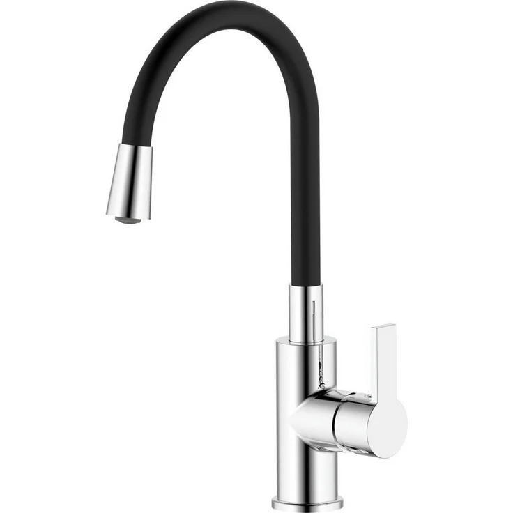 Primaster Küchenarmatur Flexo, Einhebelmischer mit flexiblem Auslauf, schwarz chrom