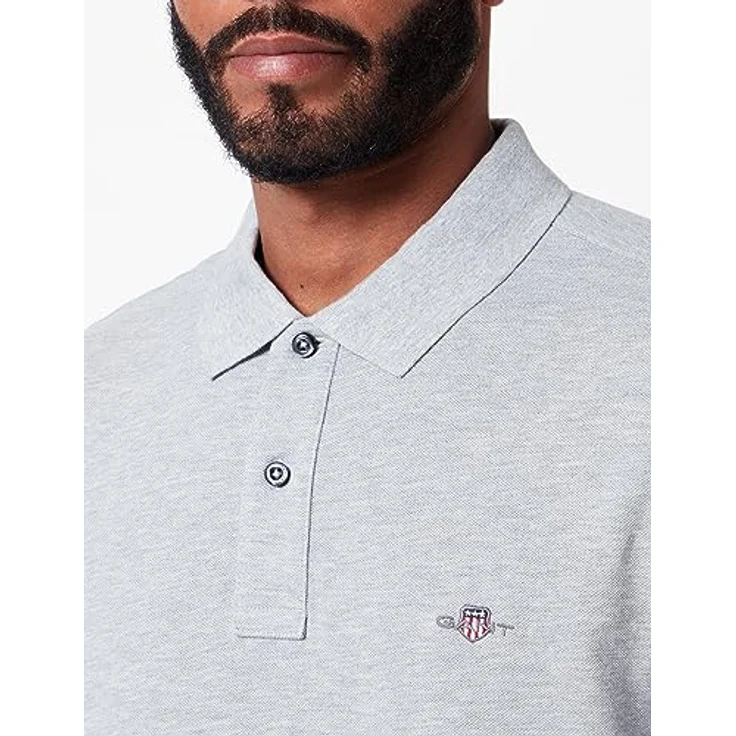 GANT Regular Shield Longsleeve Pique Rugger, Herren Langarm-Polohemd aus Baumwolle, Grau, (XXL) – Bild 2