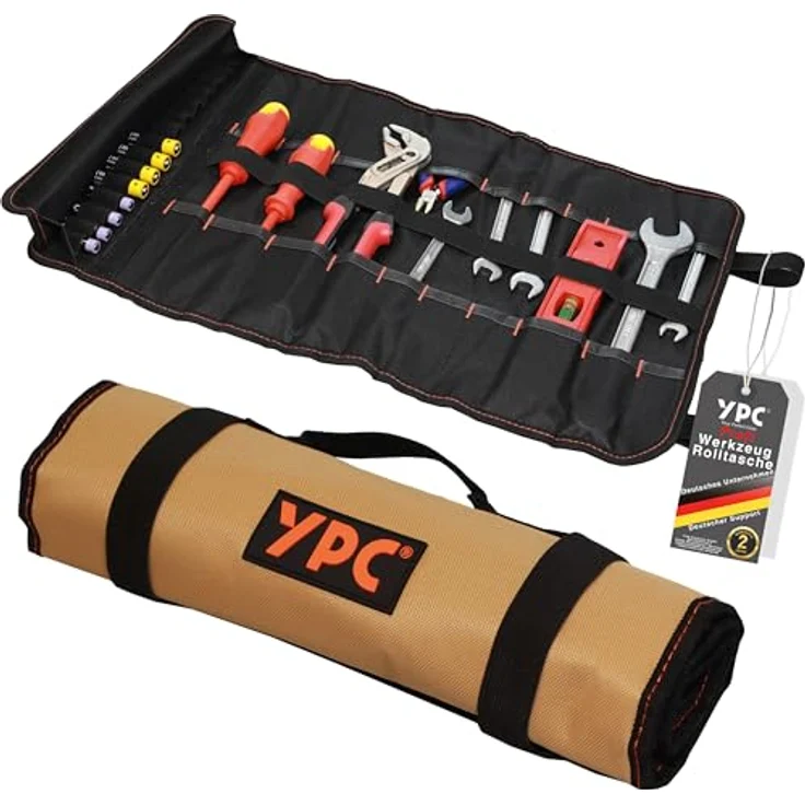 YPC VarioRoll XL, Werkzeugtasche rollbar 56x34cm mit 20 Steckfächern und 15 Schlaufen, wasserfestes Oxford 600D Polyester – Bild 1