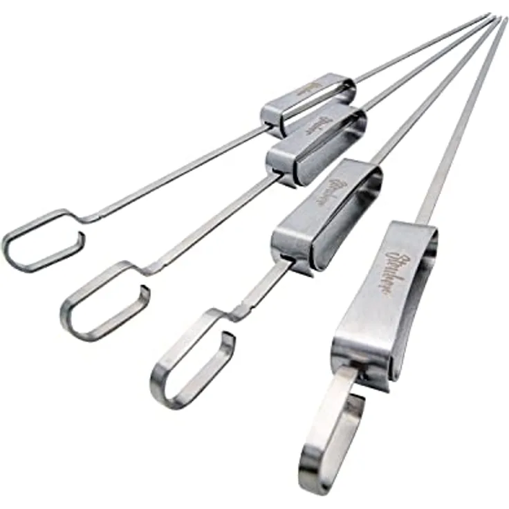 Steuber Premium Line 4er Set Edelstahl Grillspieße mit Schieber, Länge 40 cm, lange Fleisch-Spieße