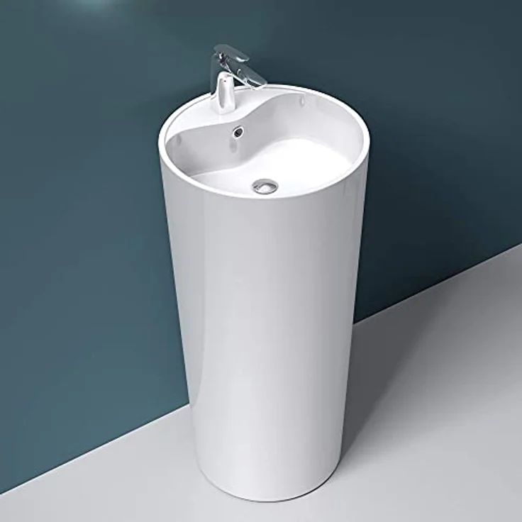 Mai & Mai Waschbecken Design Standwaschbecken Col35 Mineralguss Standwaschtisch - für alle DIN-genormten Ablaufgarnituren, einfache Montage - weiß – Bild 4